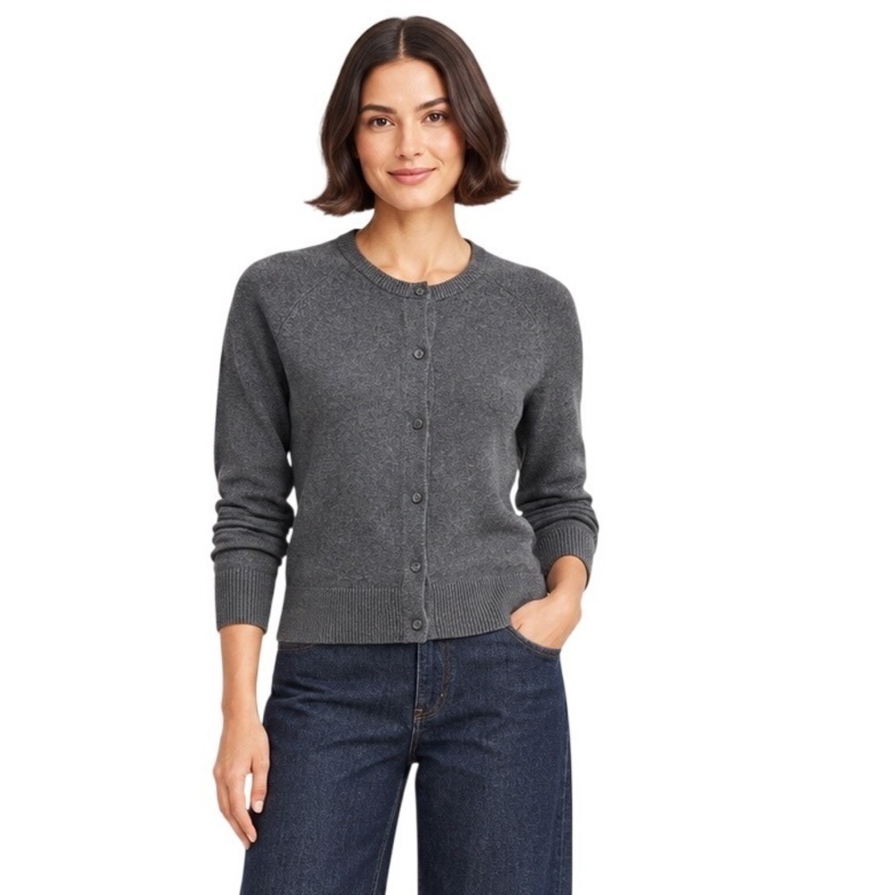 Lands' End Women's Cardigan Sweater S 6-8 Gray Cotton Modal Button Front Classic